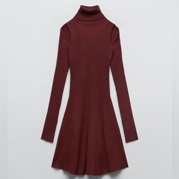 ZARA CUT OUT SHOULDER SKATER RIBBED DRESS - Picture 5 of 9